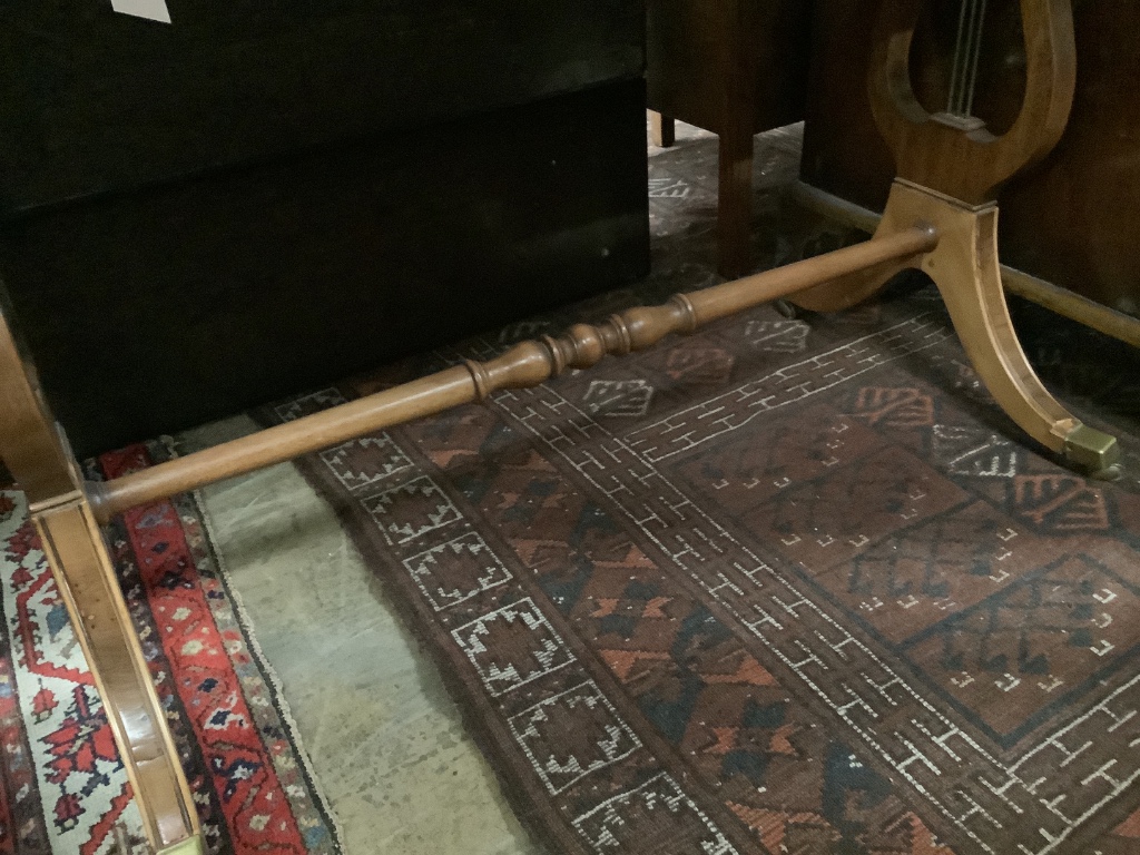 A reproduction yew wood sofa table, width 92cm depth 50cm height 73cm